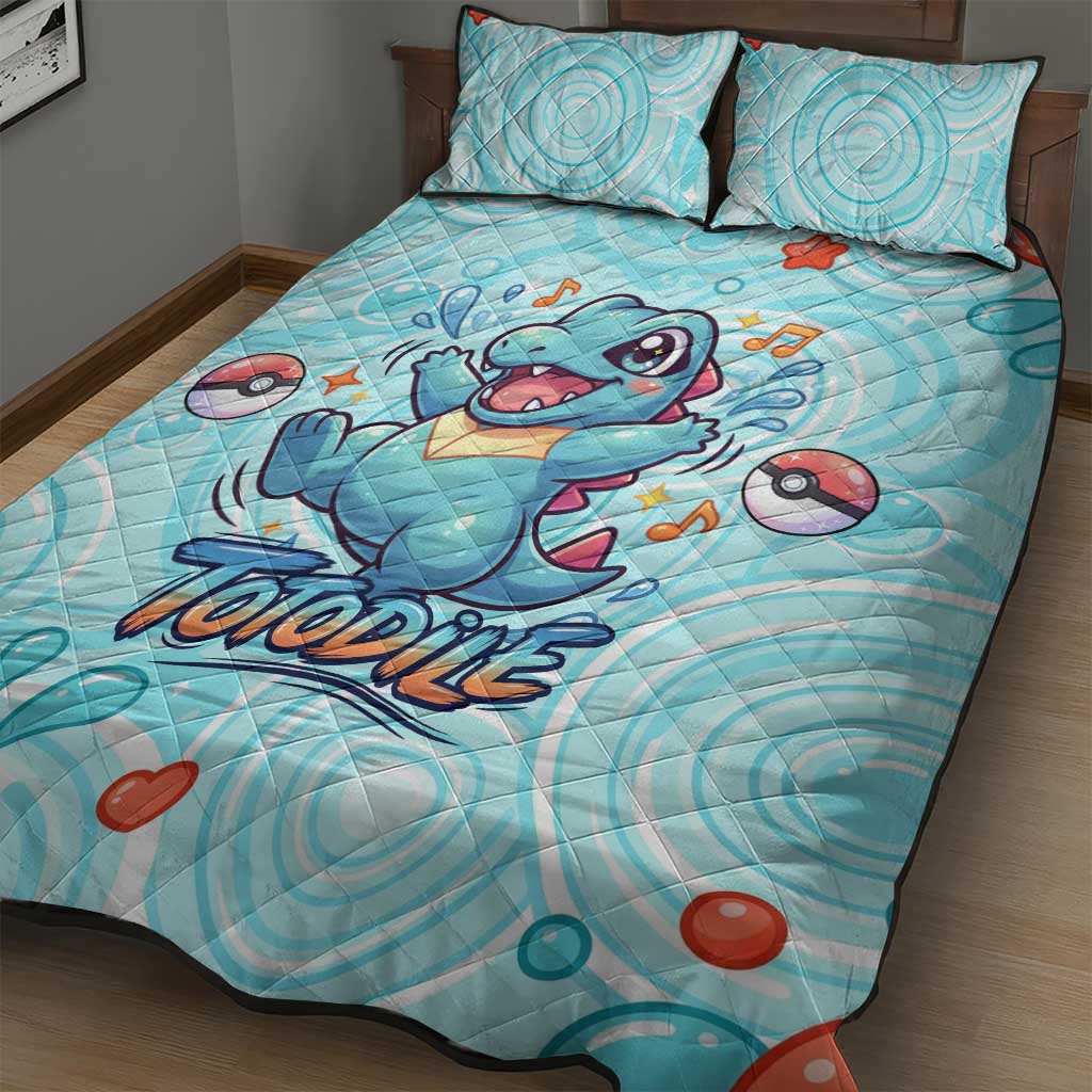 Totodile Quilt Bed Set Vibrant Kawaii Splash Pop Art
