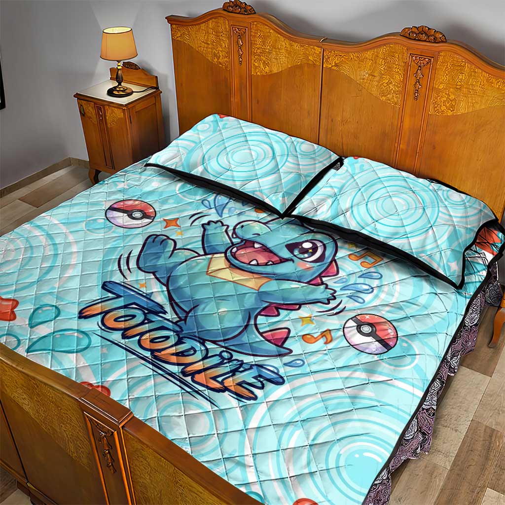 Totodile Quilt Bed Set Vibrant Kawaii Splash Pop Art
