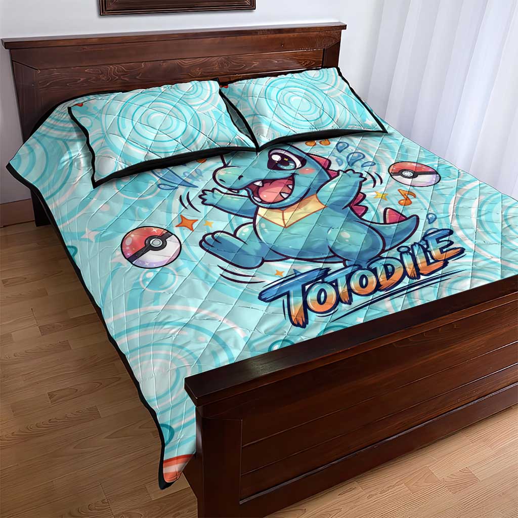 Totodile Quilt Bed Set Vibrant Kawaii Splash Pop Art