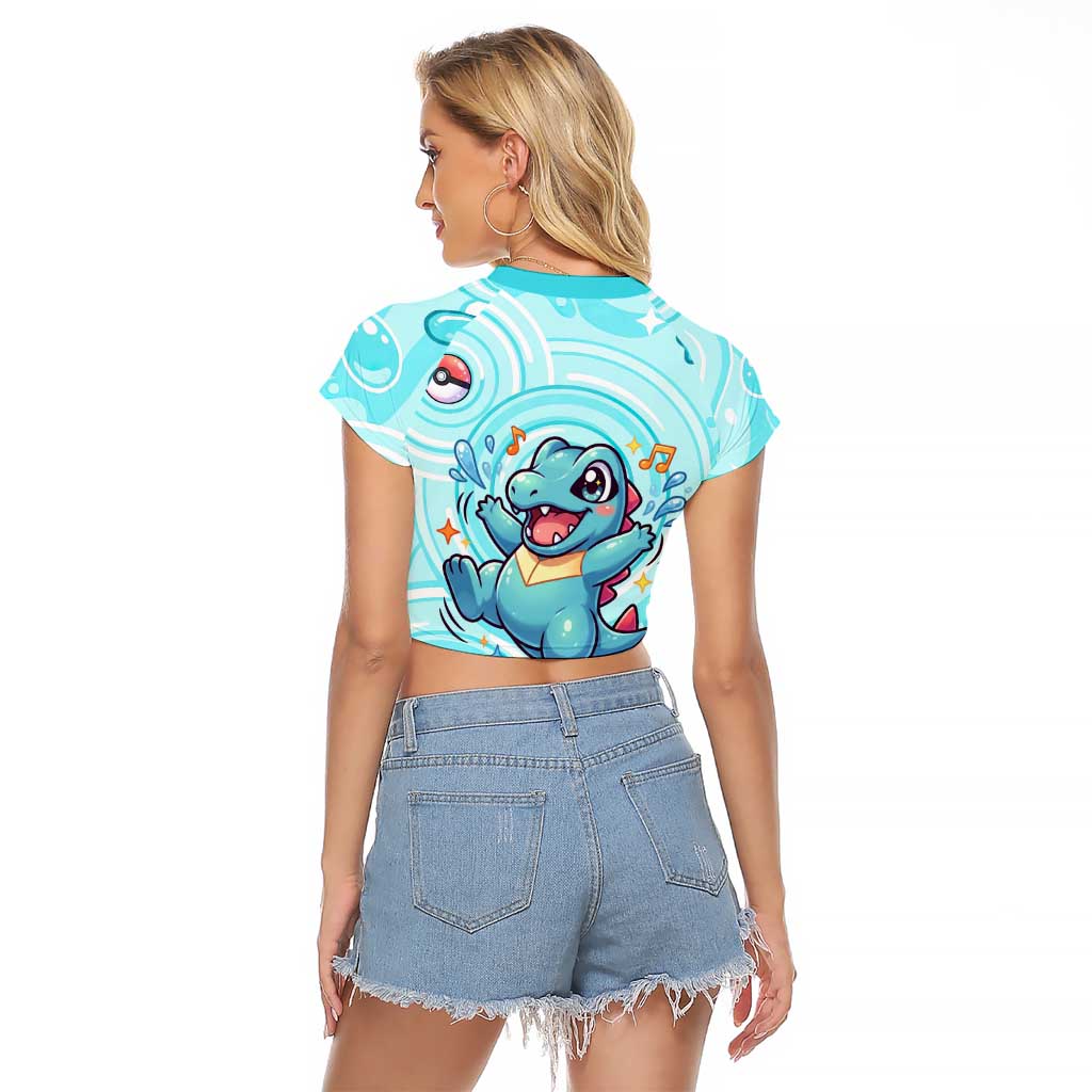 Totodile Raglan Cropped T Shirt Vibrant Kawaii Splash Pop Art
