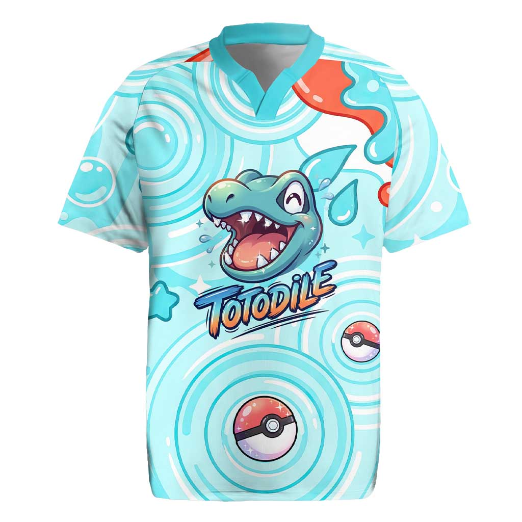 Totodile Rugby Jersey Vibrant Kawaii Splash Pop Art