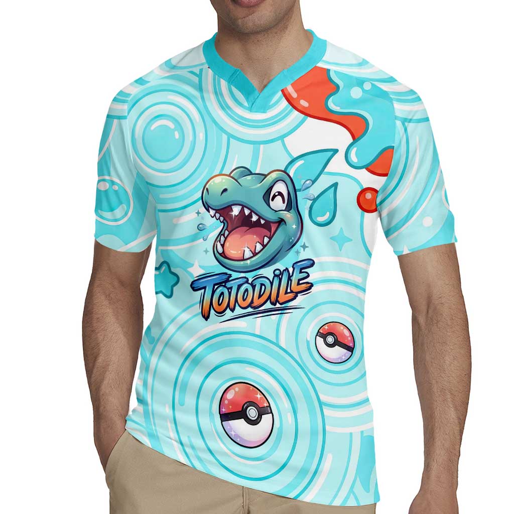 Totodile Rugby Jersey Vibrant Kawaii Splash Pop Art