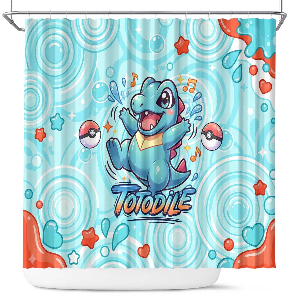 Totodile Shower Curtain Vibrant Kawaii Splash Pop Art