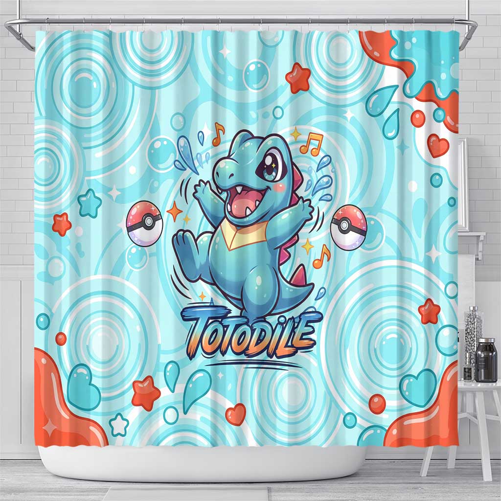 Totodile Shower Curtain Vibrant Kawaii Splash Pop Art