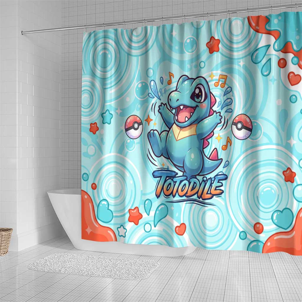Totodile Shower Curtain Vibrant Kawaii Splash Pop Art