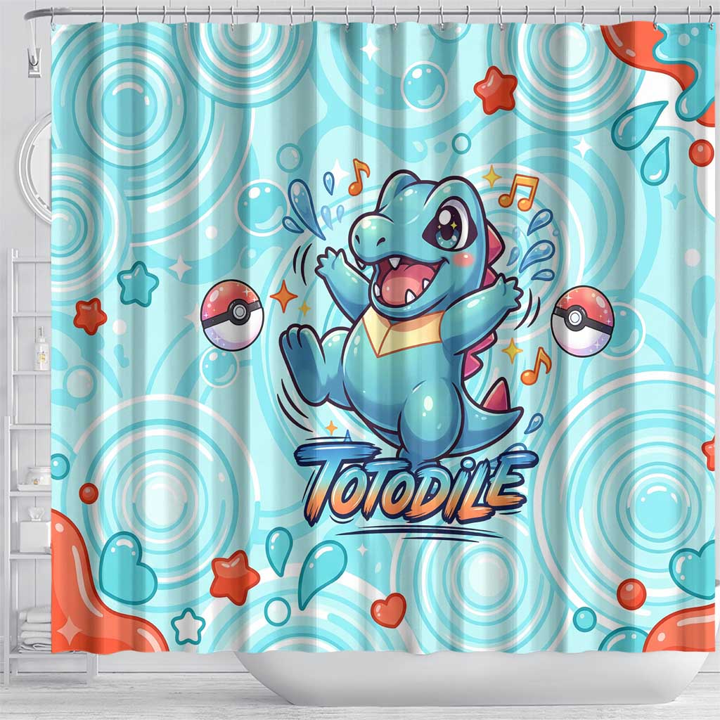 Totodile Shower Curtain Vibrant Kawaii Splash Pop Art