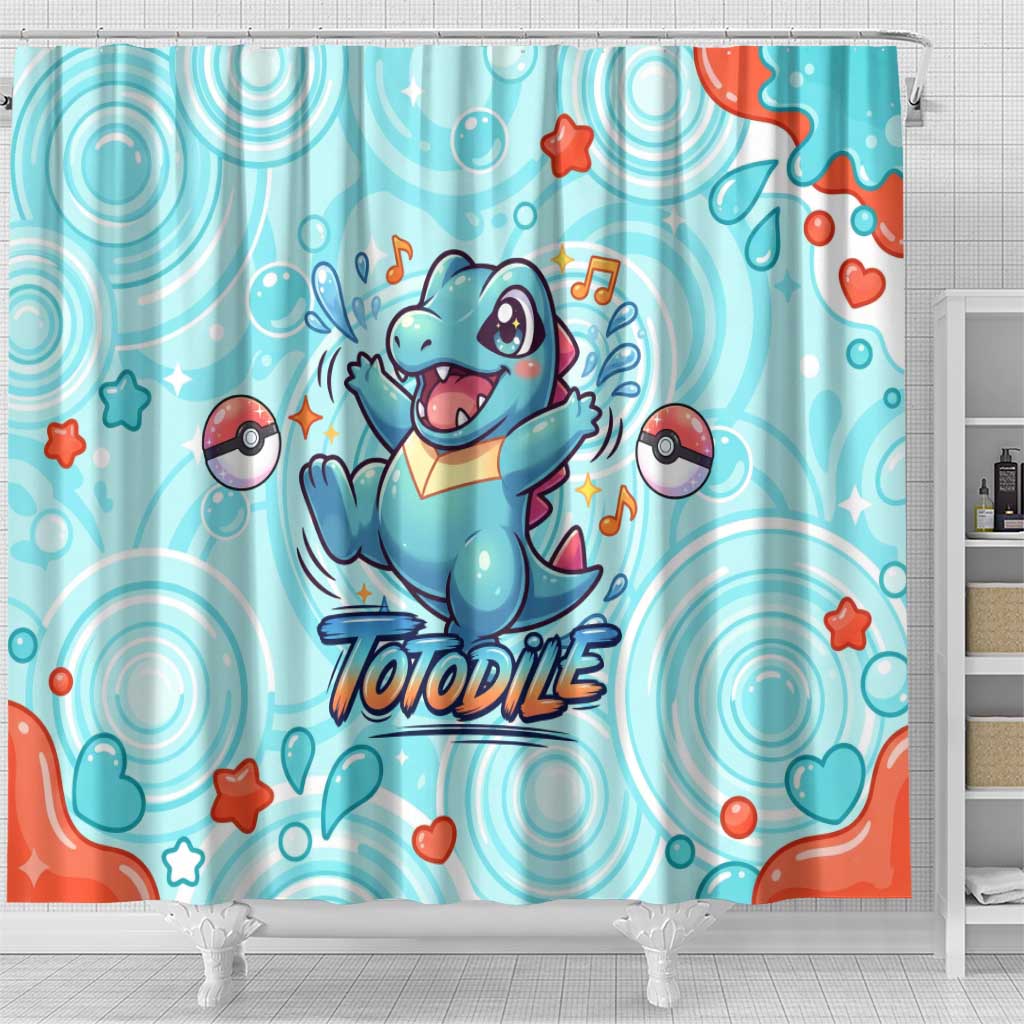 Totodile Shower Curtain Vibrant Kawaii Splash Pop Art