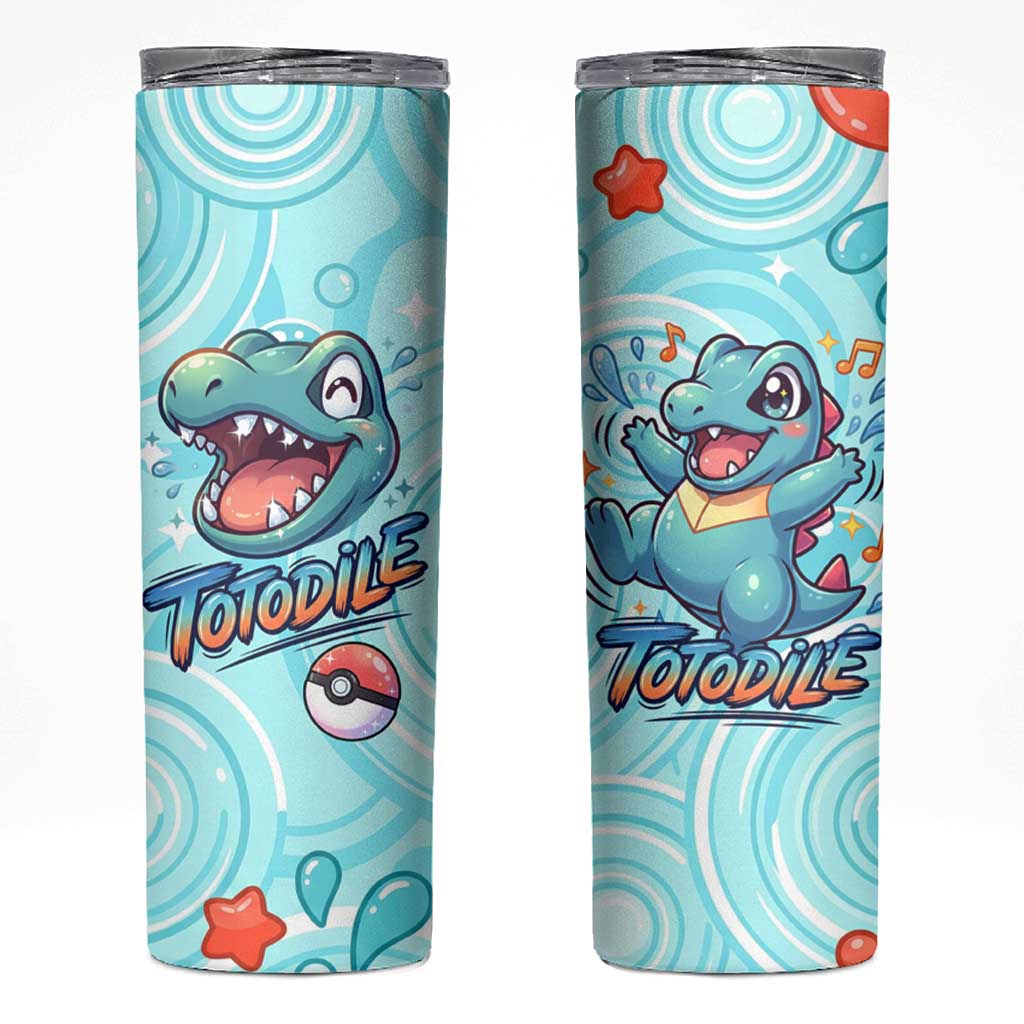 Totodile Skinny Tumbler Vibrant Kawaii Splash Pop Art