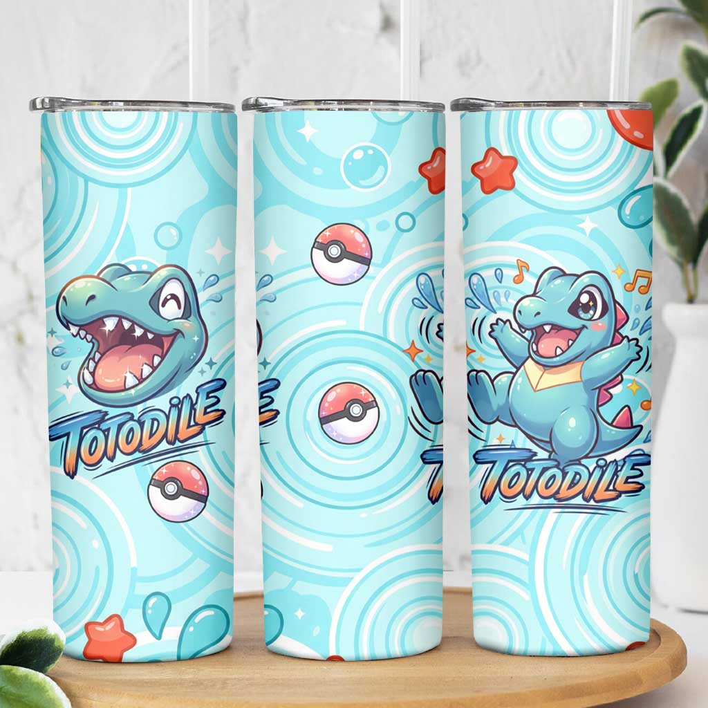 Totodile Skinny Tumbler Vibrant Kawaii Splash Pop Art