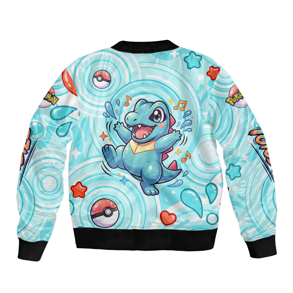 Totodile Sleeve Zip Bomber Jacket Vibrant Kawaii Splash Pop Art
