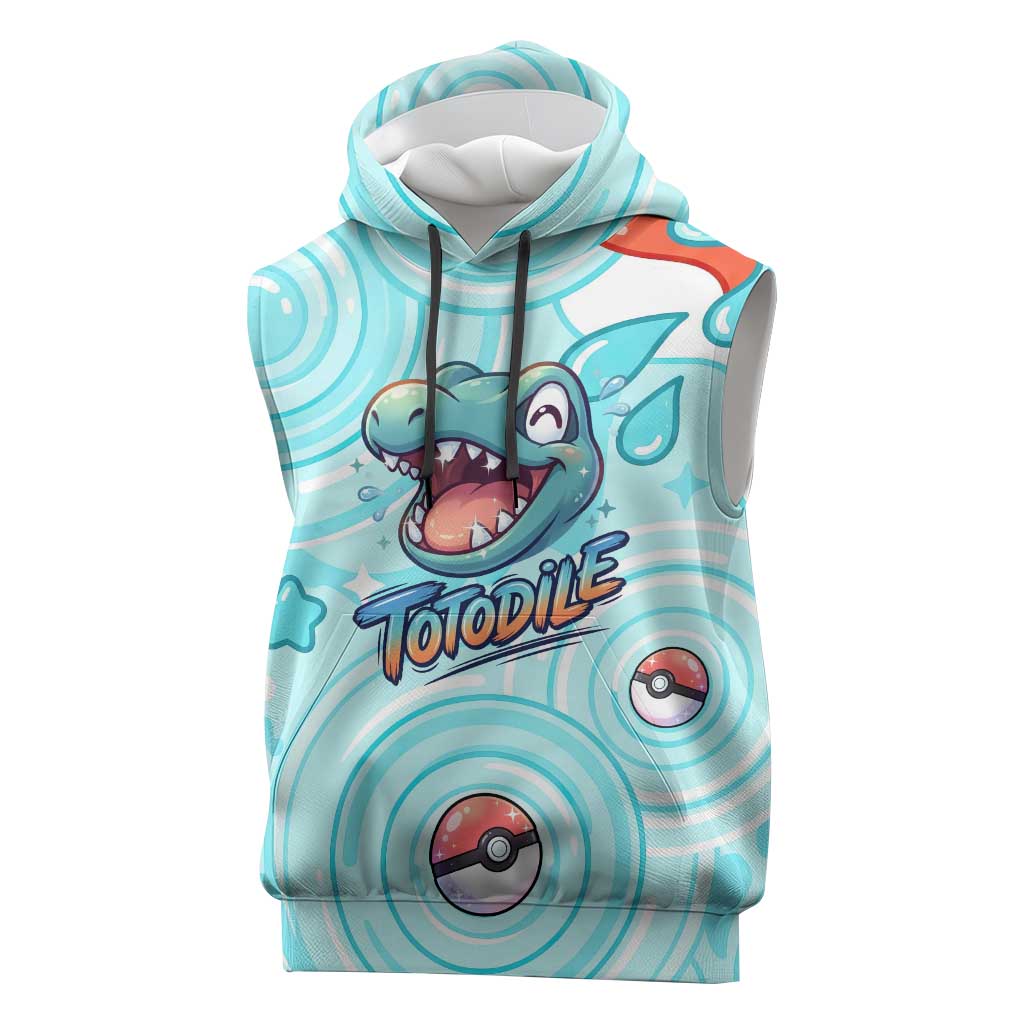 Totodile Sleeveless Hoodie Vibrant Kawaii Splash Pop Art