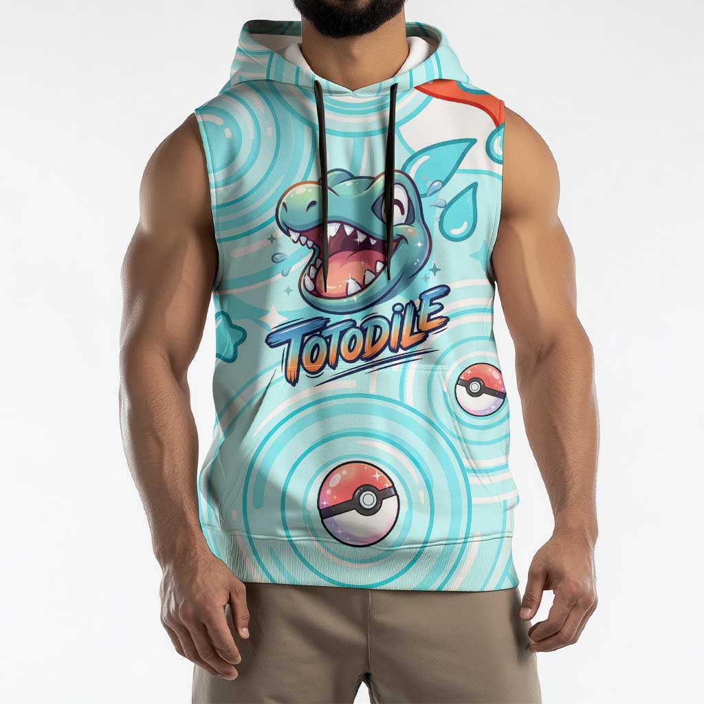 Totodile Sleeveless Hoodie Vibrant Kawaii Splash Pop Art