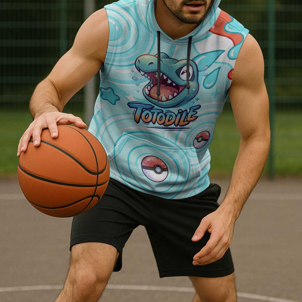 Totodile Sleeveless Hoodie Vibrant Kawaii Splash Pop Art