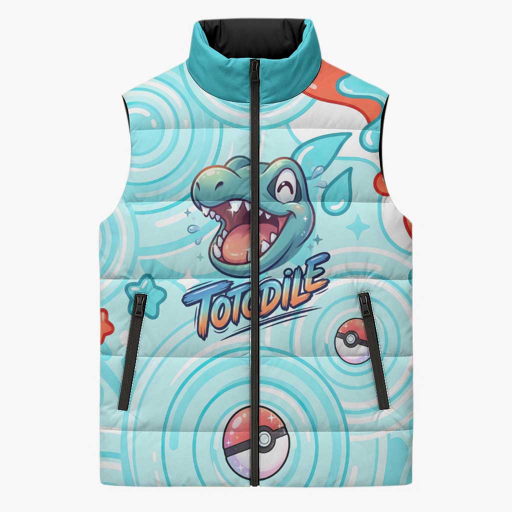 Totodile Sleeveless Puffer Jacket Vibrant Kawaii Splash Pop Art