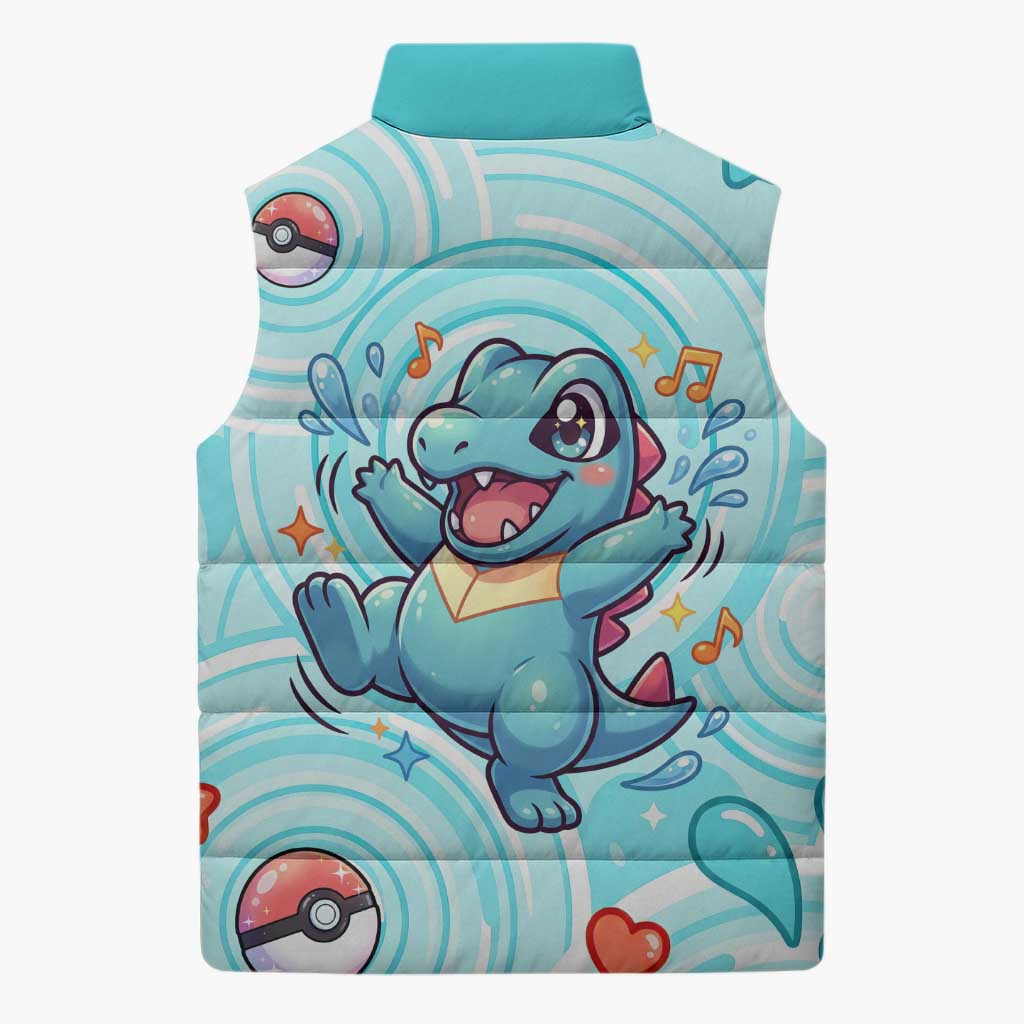Totodile Sleeveless Puffer Jacket Vibrant Kawaii Splash Pop Art