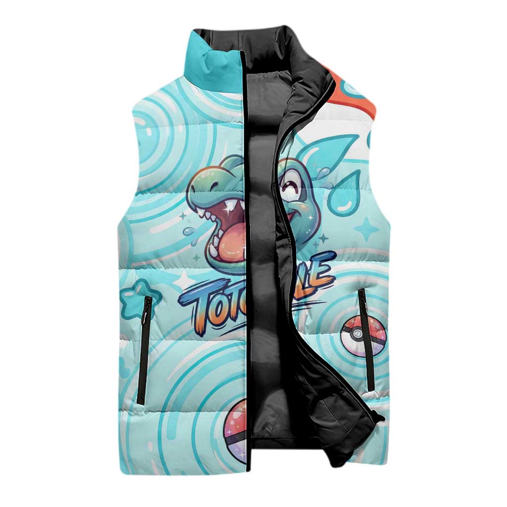 Totodile Sleeveless Puffer Jacket Vibrant Kawaii Splash Pop Art