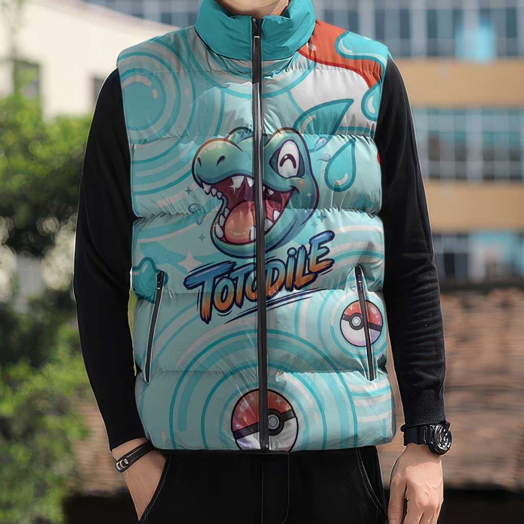 Totodile Sleeveless Puffer Jacket Vibrant Kawaii Splash Pop Art