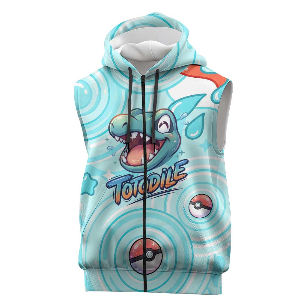 Totodile Sleeveless Zip Hoodie Vibrant Kawaii Splash Pop Art