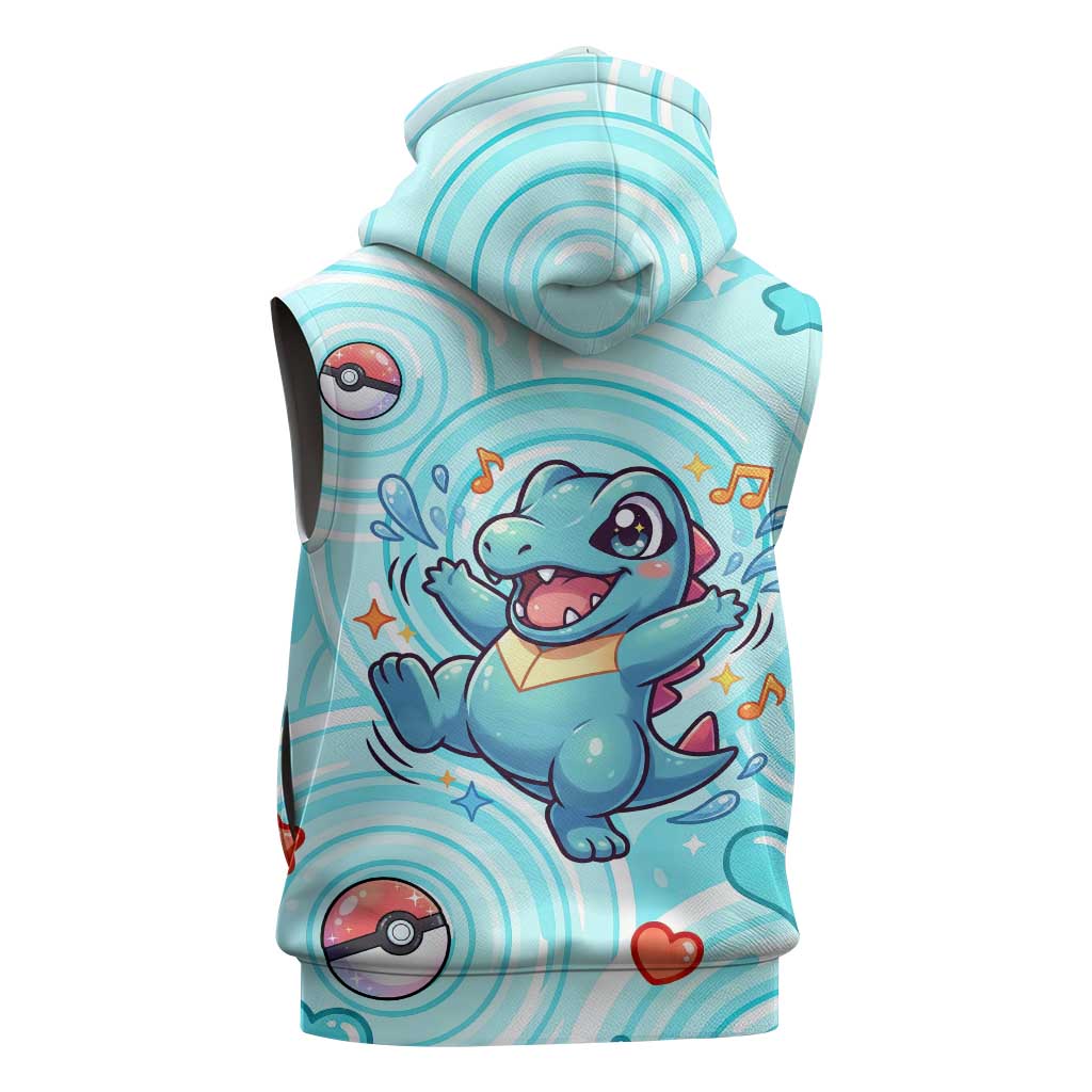 Totodile Sleeveless Zip Hoodie Vibrant Kawaii Splash Pop Art