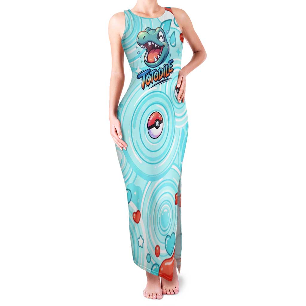 Totodile Tank Maxi Dress Vibrant Kawaii Splash Pop Art