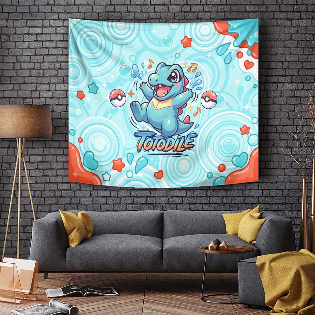 Totodile Tapestry Vibrant Kawaii Splash Pop Art