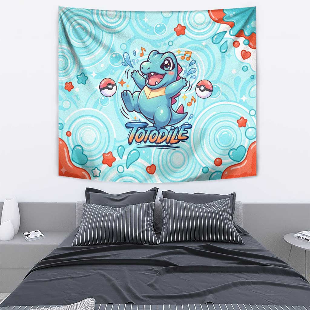 Totodile Tapestry Vibrant Kawaii Splash Pop Art