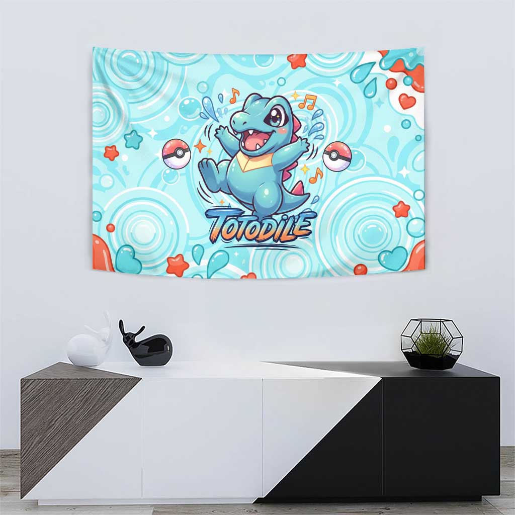 Totodile Tapestry Vibrant Kawaii Splash Pop Art