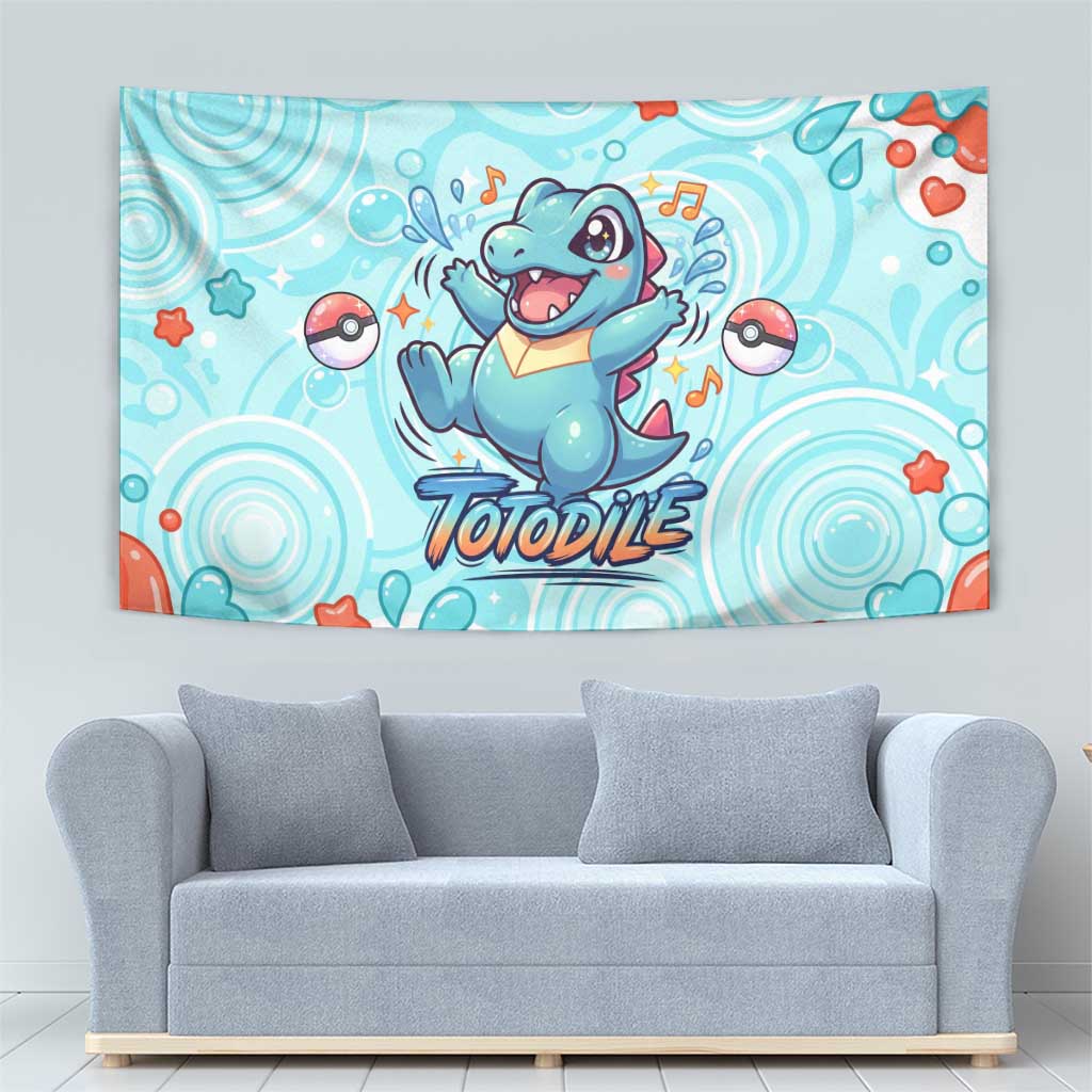 Totodile Tapestry Vibrant Kawaii Splash Pop Art