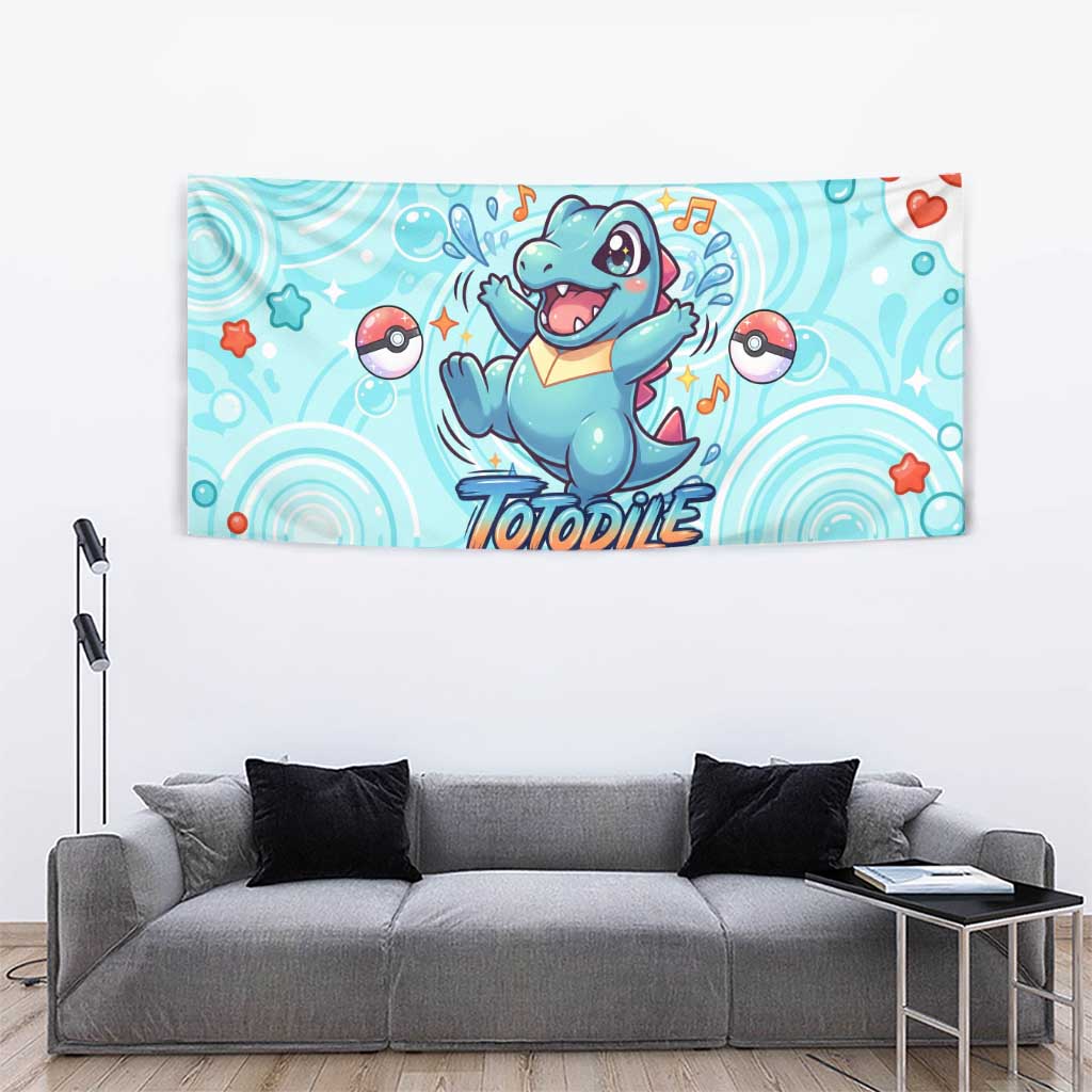 Totodile Tapestry Vibrant Kawaii Splash Pop Art
