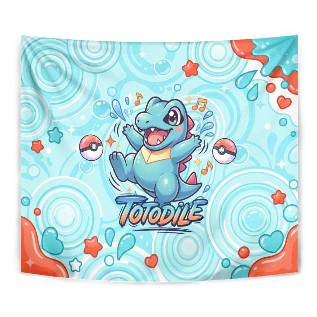Totodile Tapestry Vibrant Kawaii Splash Pop Art