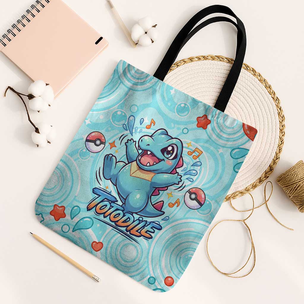 Totodile Tote Bag Vibrant Kawaii Splash Pop Art