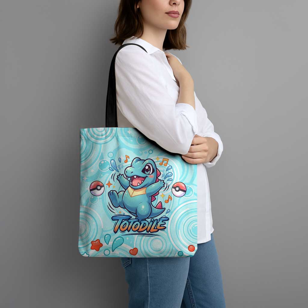 Totodile Tote Bag Vibrant Kawaii Splash Pop Art