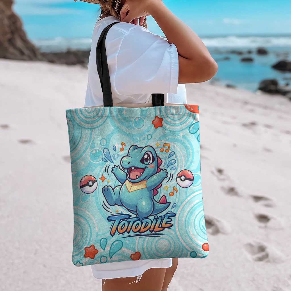 Totodile Tote Bag Vibrant Kawaii Splash Pop Art