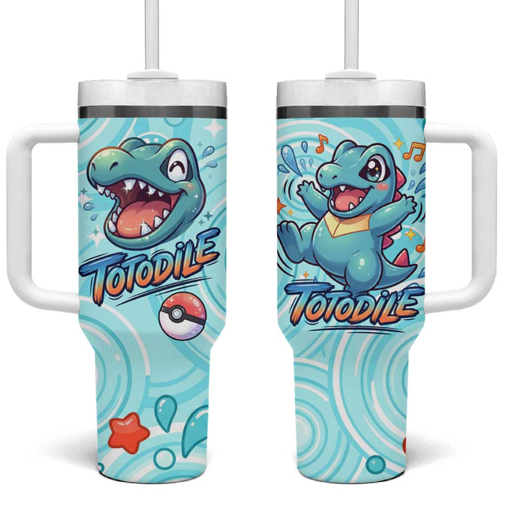 Totodile Tumbler With Handle Vibrant Kawaii Splash Pop Art