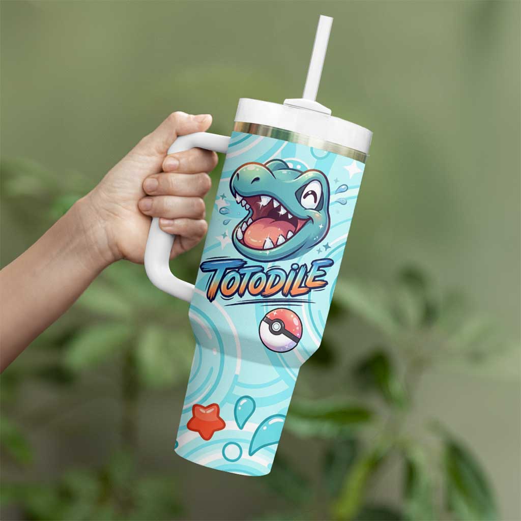 Totodile Tumbler With Handle Vibrant Kawaii Splash Pop Art