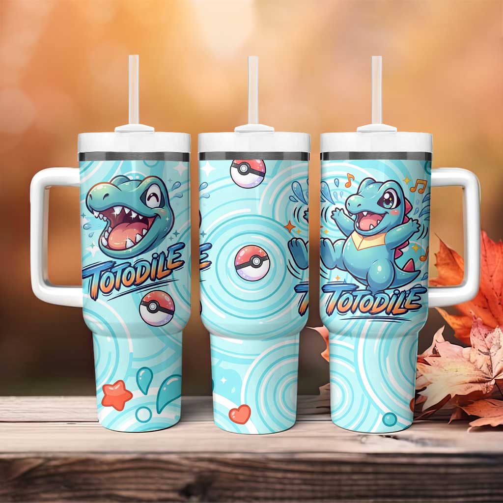 Totodile Tumbler With Handle Vibrant Kawaii Splash Pop Art