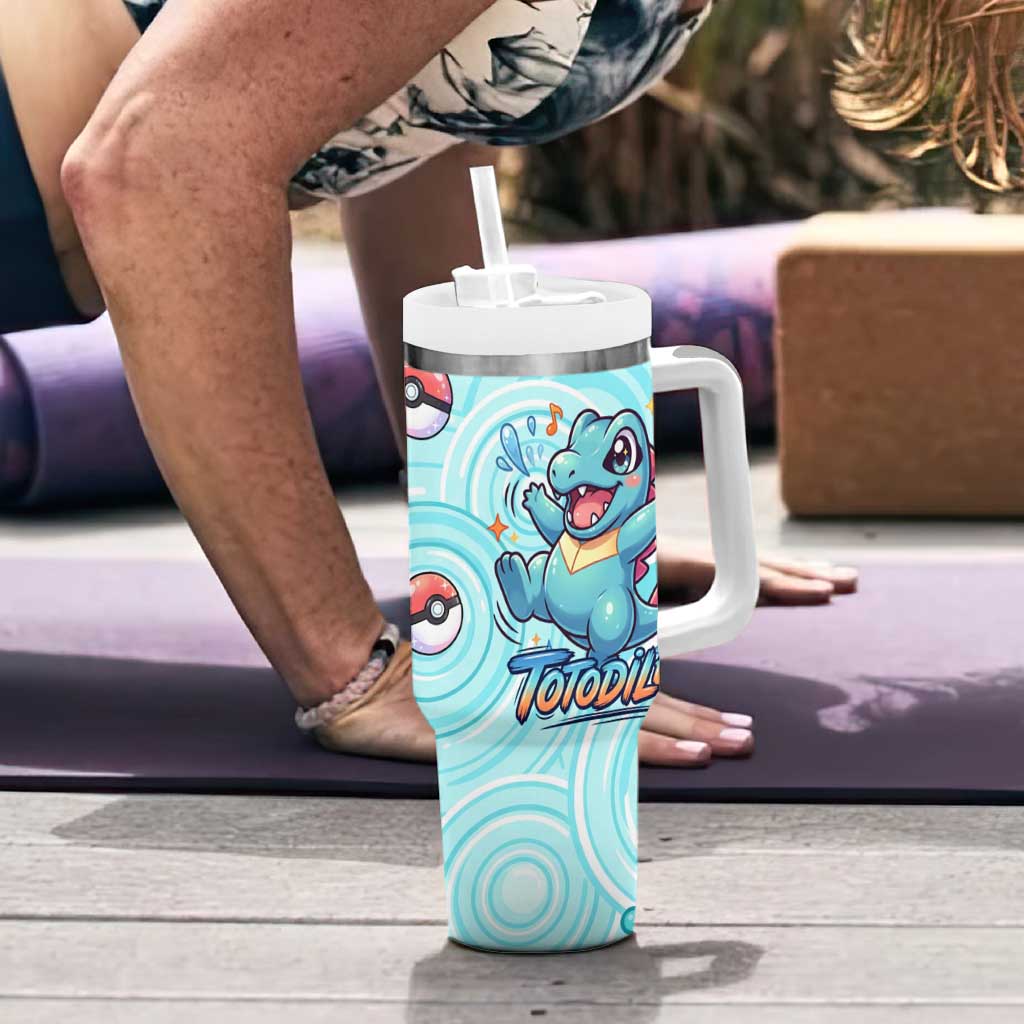 Totodile Tumbler With Handle Vibrant Kawaii Splash Pop Art