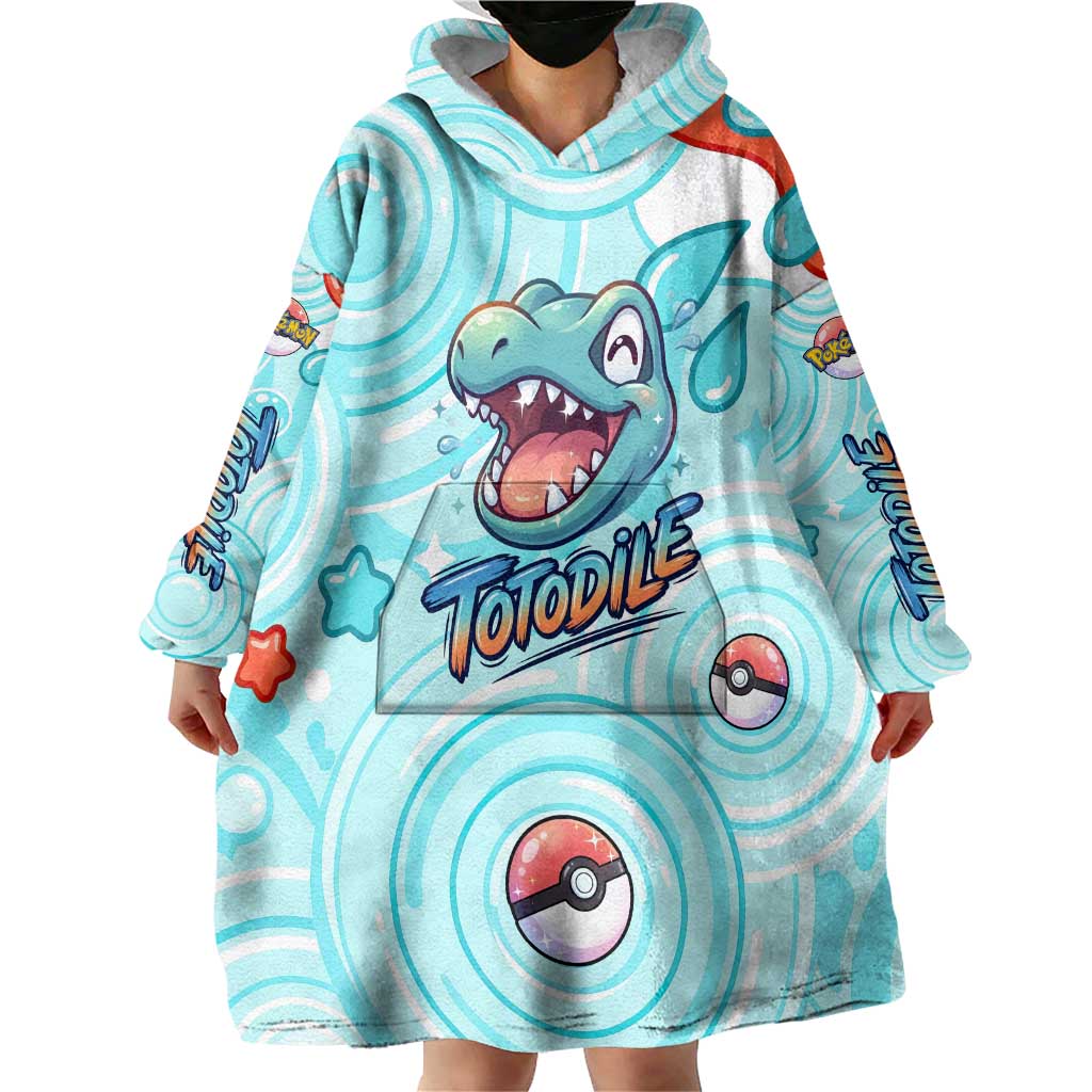 Totodile Wearable Blanket Hoodie Vibrant Kawaii Splash Pop Art