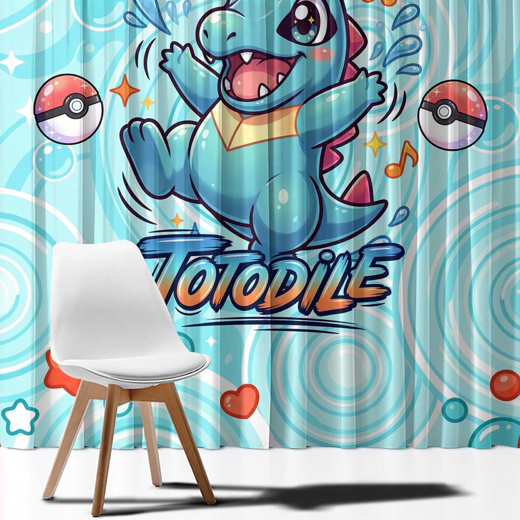 Totodile Window Curtain Vibrant Kawaii Splash Pop Art