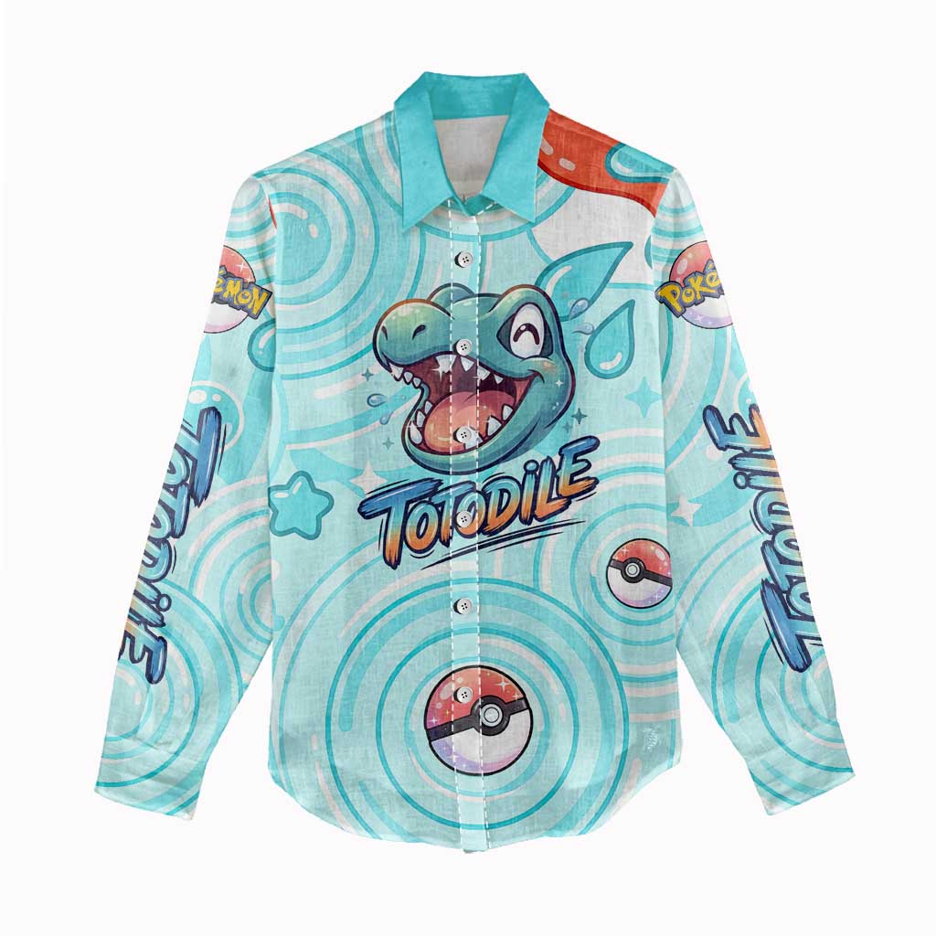 Totodile Women Casual Shirt Vibrant Kawaii Splash Pop Art