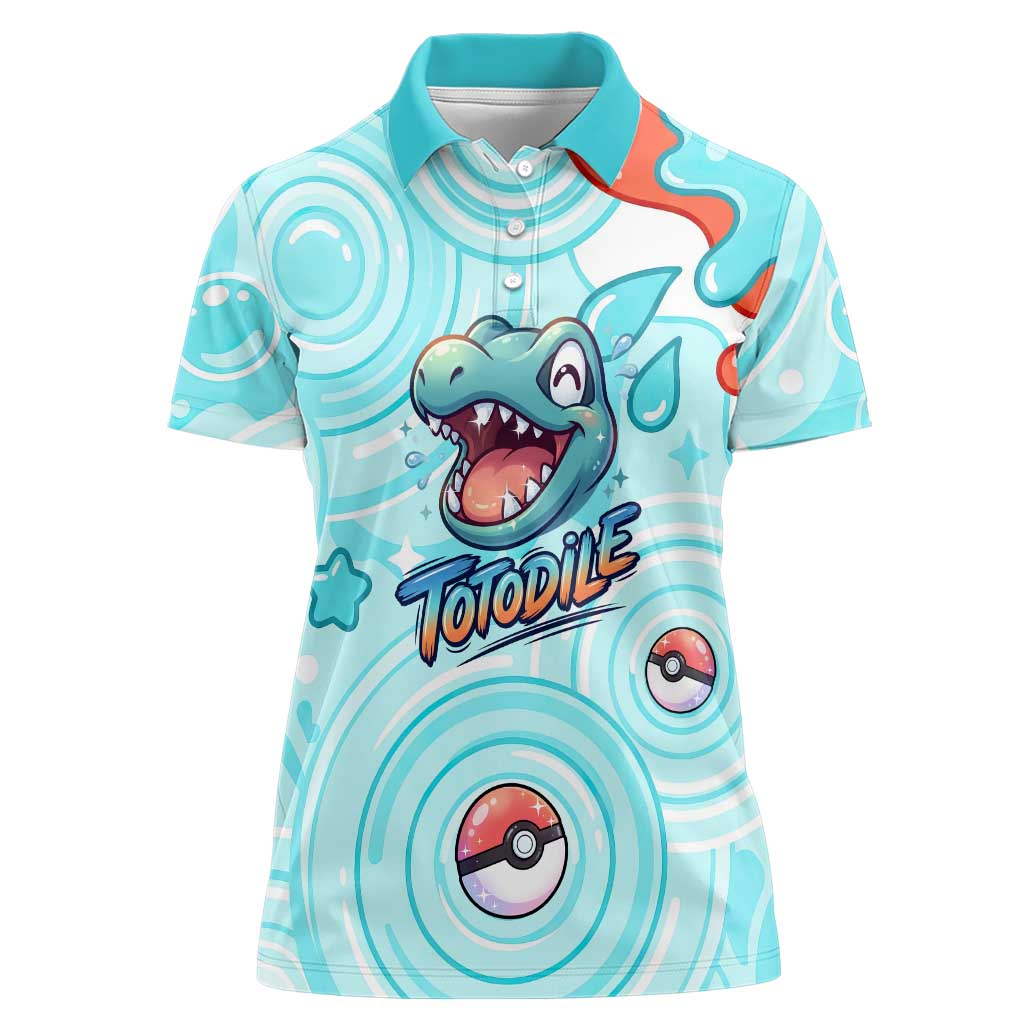 Totodile Women Polo Shirt Vibrant Kawaii Splash Pop Art