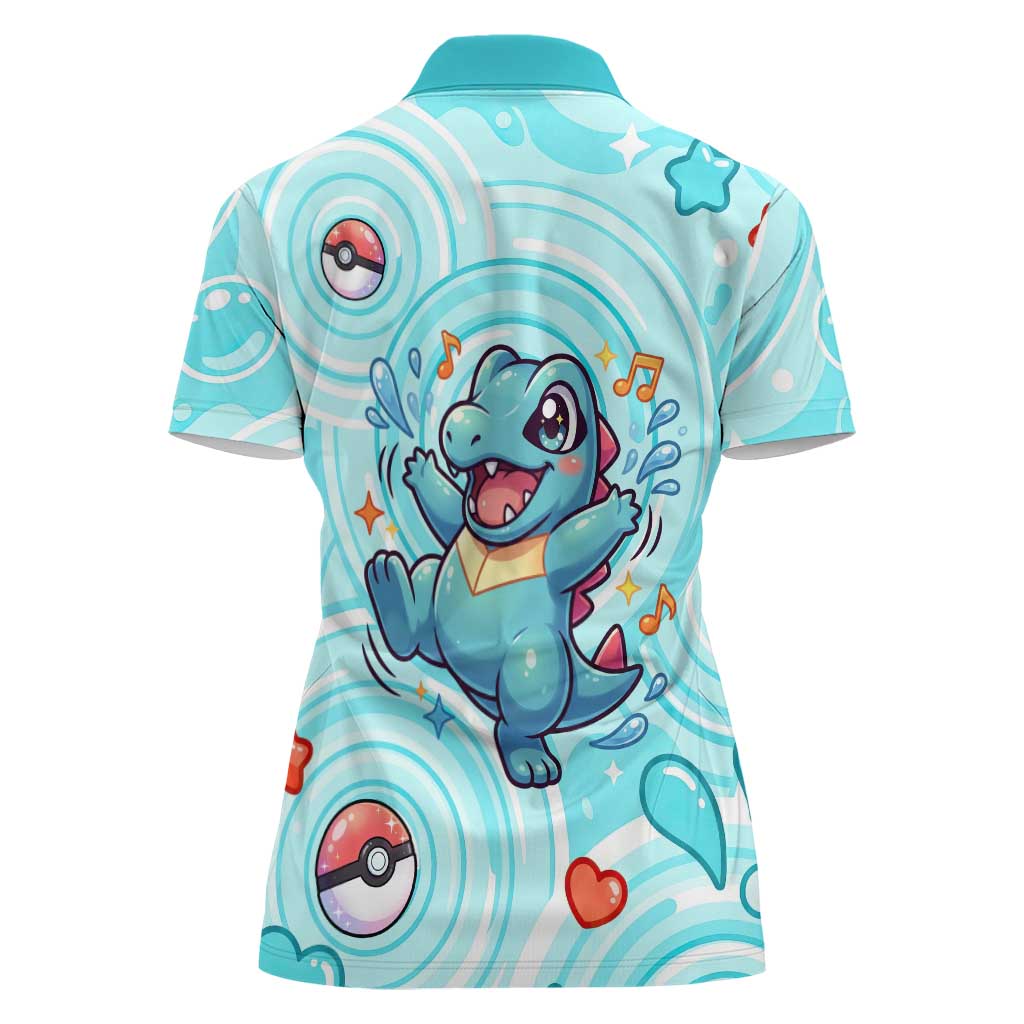Totodile Women Polo Shirt Vibrant Kawaii Splash Pop Art