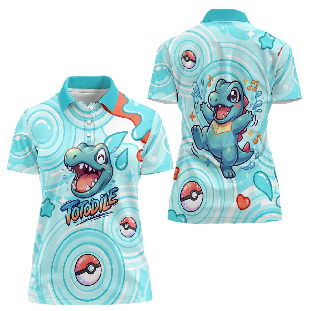 Totodile Women Polo Shirt Vibrant Kawaii Splash Pop Art