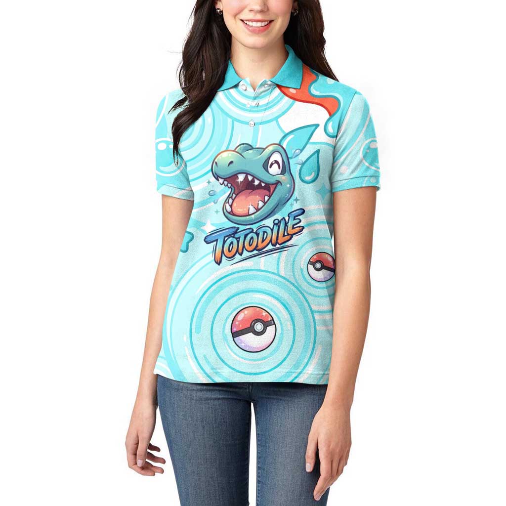 Totodile Women Polo Shirt Vibrant Kawaii Splash Pop Art