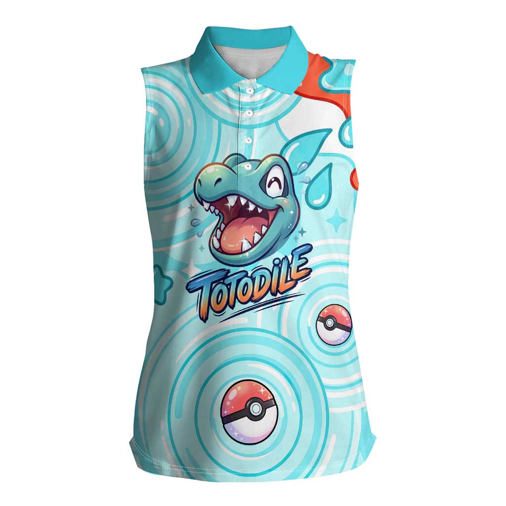 Totodile Women Sleeveless Polo Shirt Vibrant Kawaii Splash Pop Art