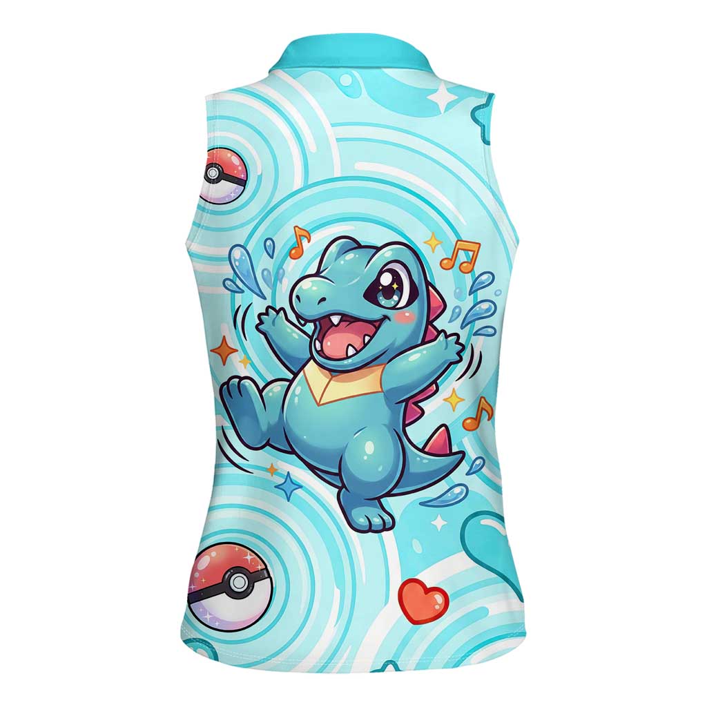 Totodile Women Sleeveless Polo Shirt Vibrant Kawaii Splash Pop Art