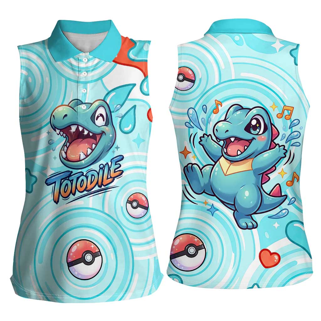 Totodile Women Sleeveless Polo Shirt Vibrant Kawaii Splash Pop Art