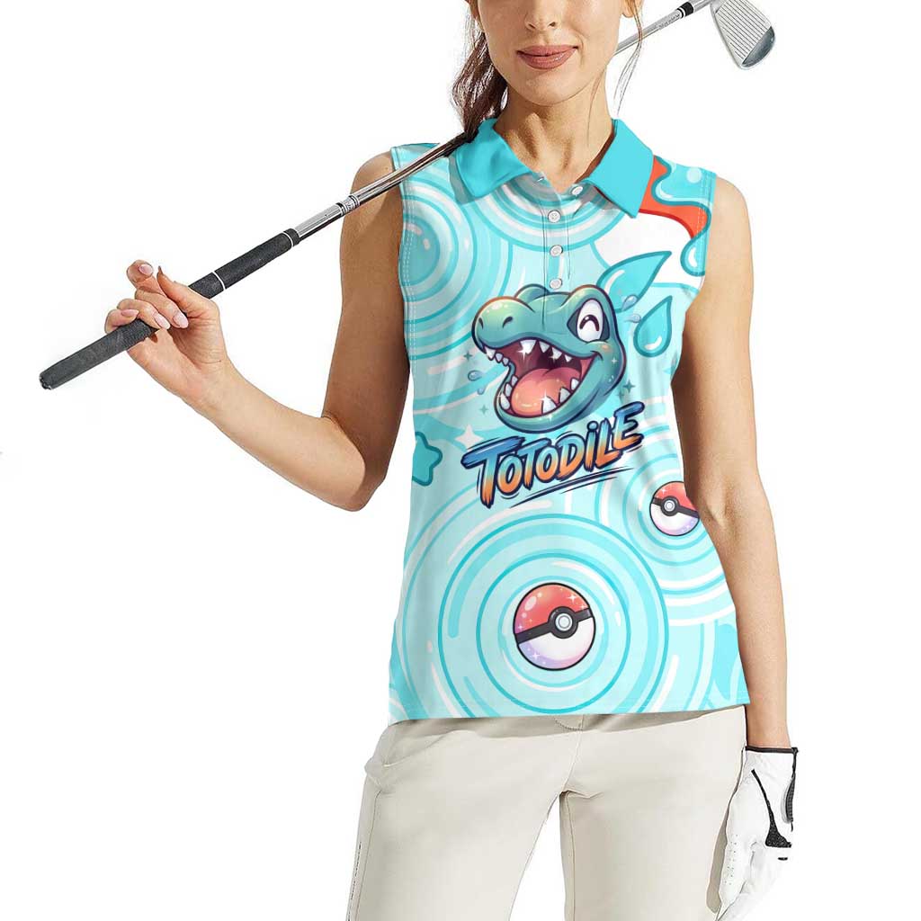 Totodile Women Sleeveless Polo Shirt Vibrant Kawaii Splash Pop Art