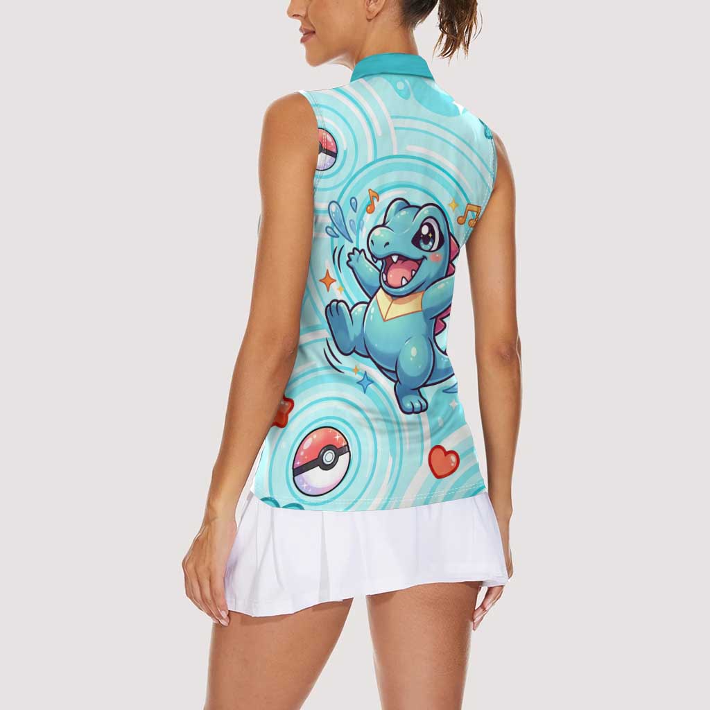 Totodile Women Sleeveless Polo Shirt Vibrant Kawaii Splash Pop Art