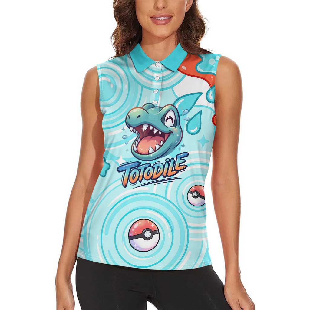 Totodile Women Sleeveless Polo Shirt Vibrant Kawaii Splash Pop Art